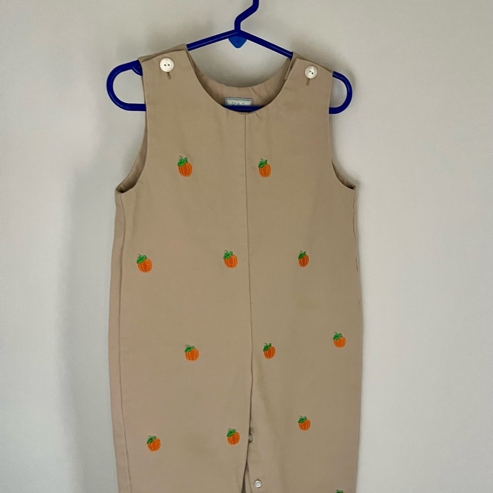 Boys 2T Charming Beige Bodysuit with Orange Pumpkin Embroidery